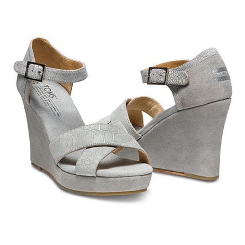 TOMS Gray Serpentine Wedge Sandal